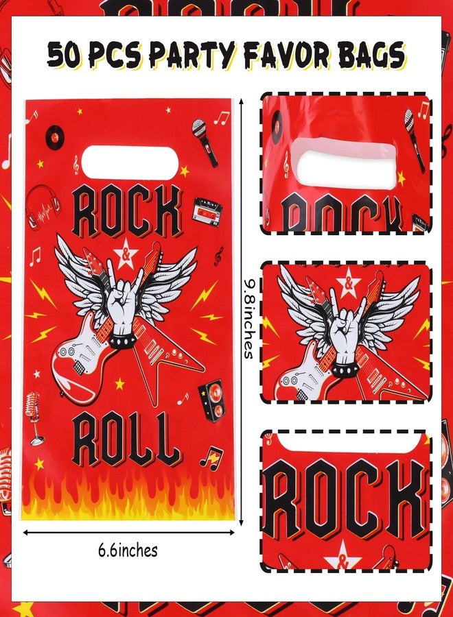 Serencatcher 50Pcs Rock and Roll Party Bags, Music Gift Goodie Candy Treat Bags, Plastic Gift Bags with Handles Black and Red for 1950s 80s 90s Rock N Roll Guitar Born to Rock Party Favors Decorations - Image 5